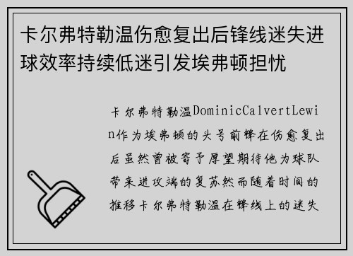 卡尔弗特勒温伤愈复出后锋线迷失进球效率持续低迷引发埃弗顿担忧