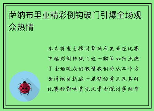 萨纳布里亚精彩倒钩破门引爆全场观众热情